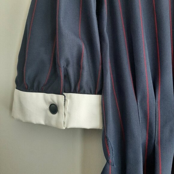 NINA RICCI Retro Maxi Length Long Pin-Stripe Dress White Collar Navy Blue Sz 12 - Picture 10 of 16